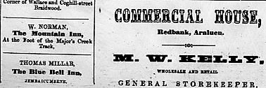 The Mountain Inn advertised in Braidwood paper in 1864