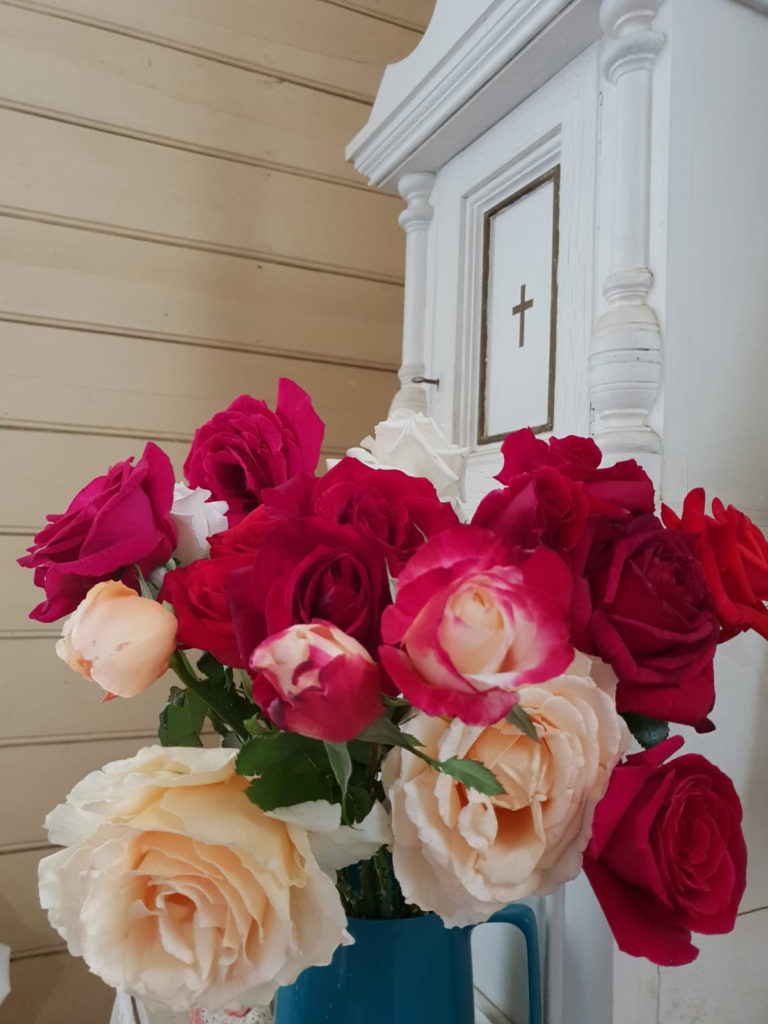 St Brigids Catholic Church Merricumbene tabernacle, with roses