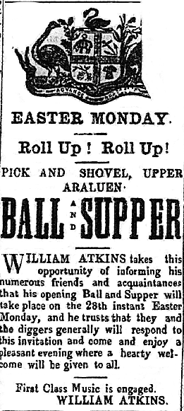 The Pick and Shovel Opening Ball and Supper, to be held 28 March 1864