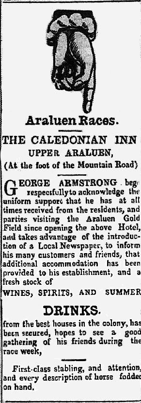 The Caledonia Inn advertising for Araluen Spring Races in 1863