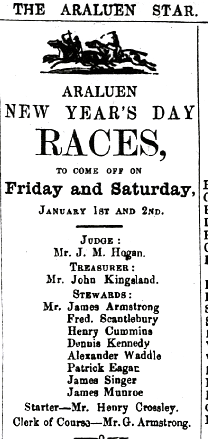 Araluen Star Advertisement in December 1863 for the Araluen New Year’s Day Races