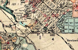 A map showing Portions 18 19 after 1867 became a public road.