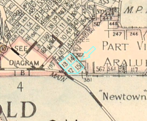 Map of Newtown showing Patrick Egan- Blocks 12,13, 14 and 15 Newtown