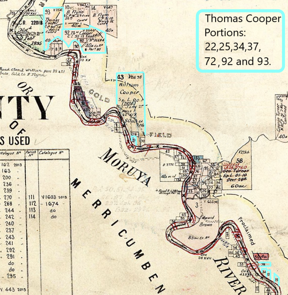 A map showing the portions purchased by the Cooper family on the Deua River