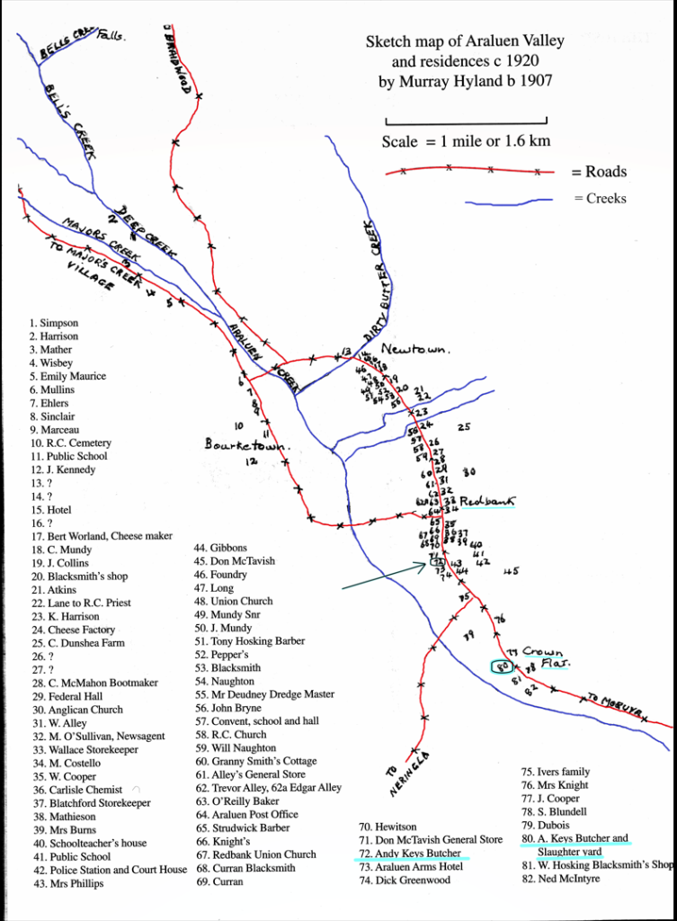 A map showing the Crown Flat and Redbank Locations for Andrew Keys - Araluen Butcher.