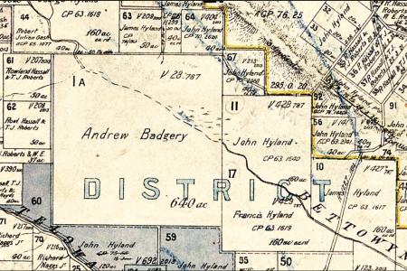 A map showing lands holding for Andrew Badgery - Land Portion 1A at Bettowynd.