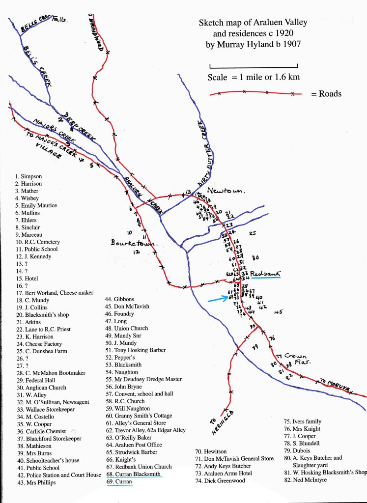 A map showing the location for James Curran, 1829-1925 Blacksmith at Redbank.