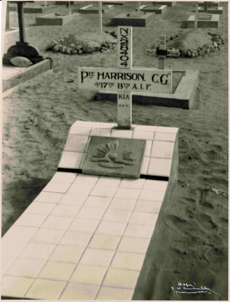 A picture taken by Red Cross of the grave site of Charles Gordon Harrison (1914 – 1941).