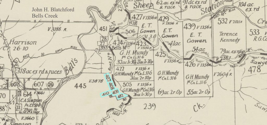 A map showing John H. Blatchford's land portions at Bell's Creek