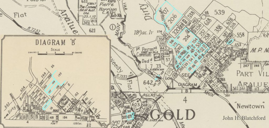 A map showing John H. Blatchford's land portions at Newtown