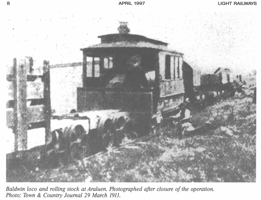 A photograph of the locomotive laid up in Araluen in March 1911