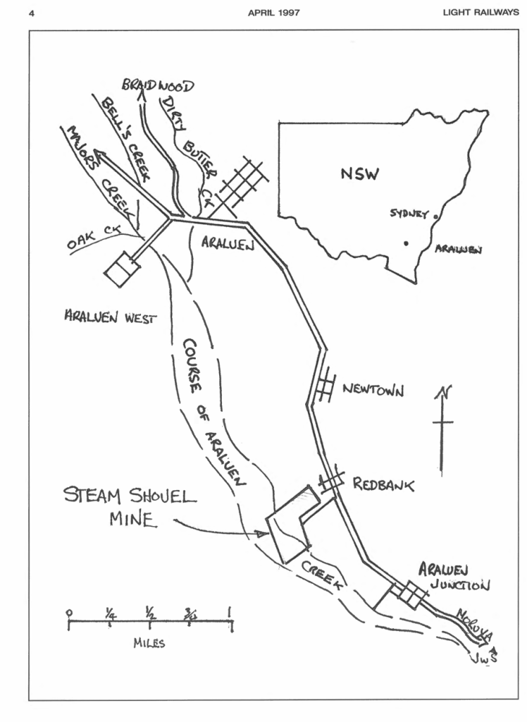 A map from the Light Railways Newsletter No: 136 showing the location of the Stam Shovel Mine at Redbank
