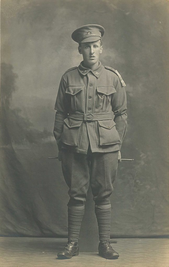 A picture of Alick Hickin in his Soldiers uniform in 1915.
