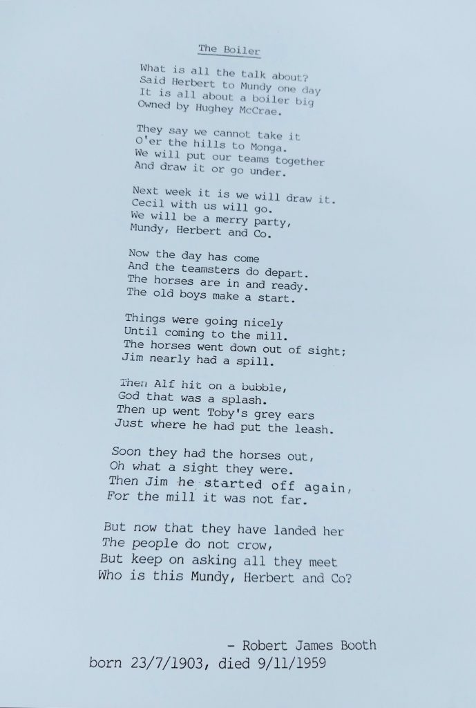 A copy of the poem The Boiler, written by Robert James Booth.